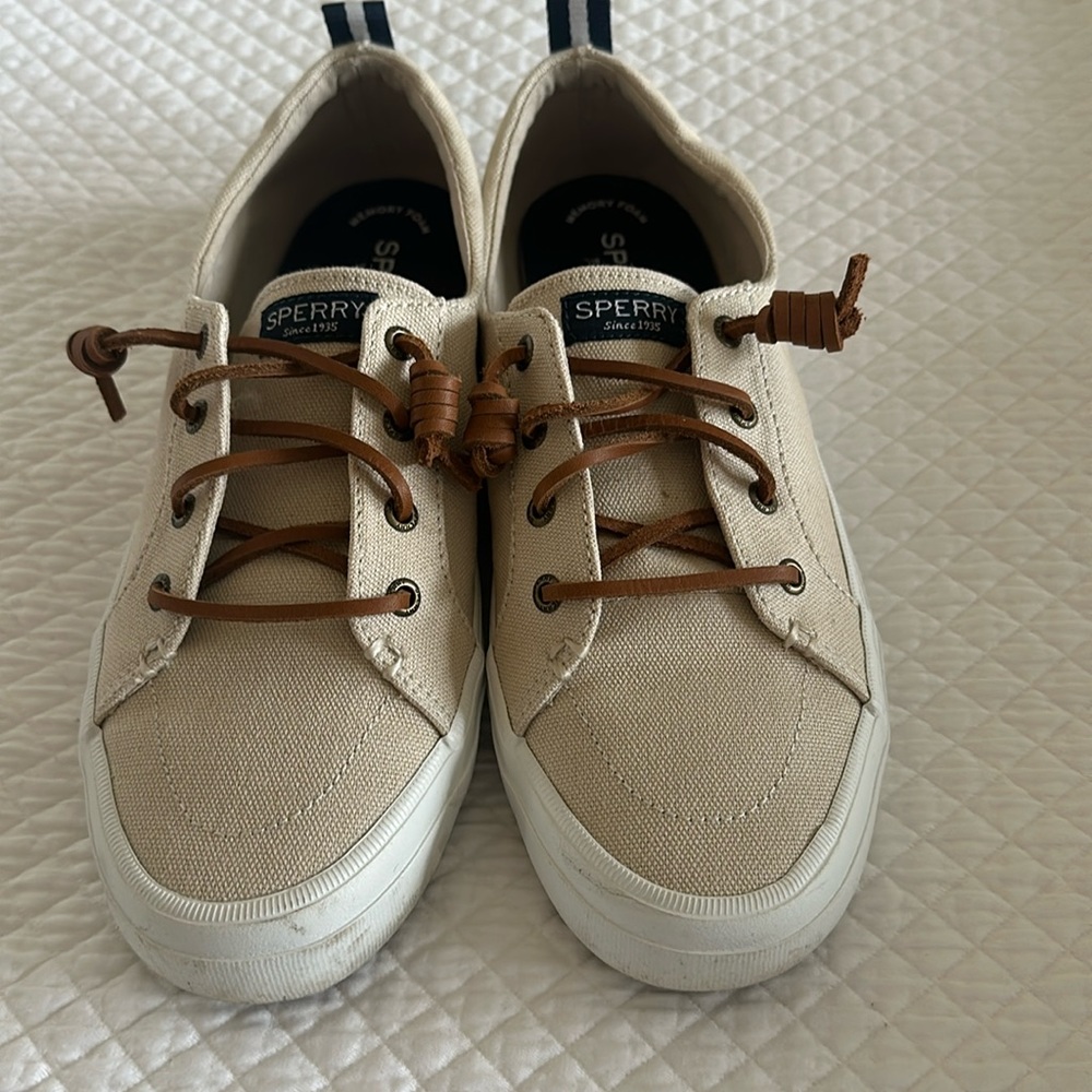 Sperry  canvas sneakers bone colored with leather laces